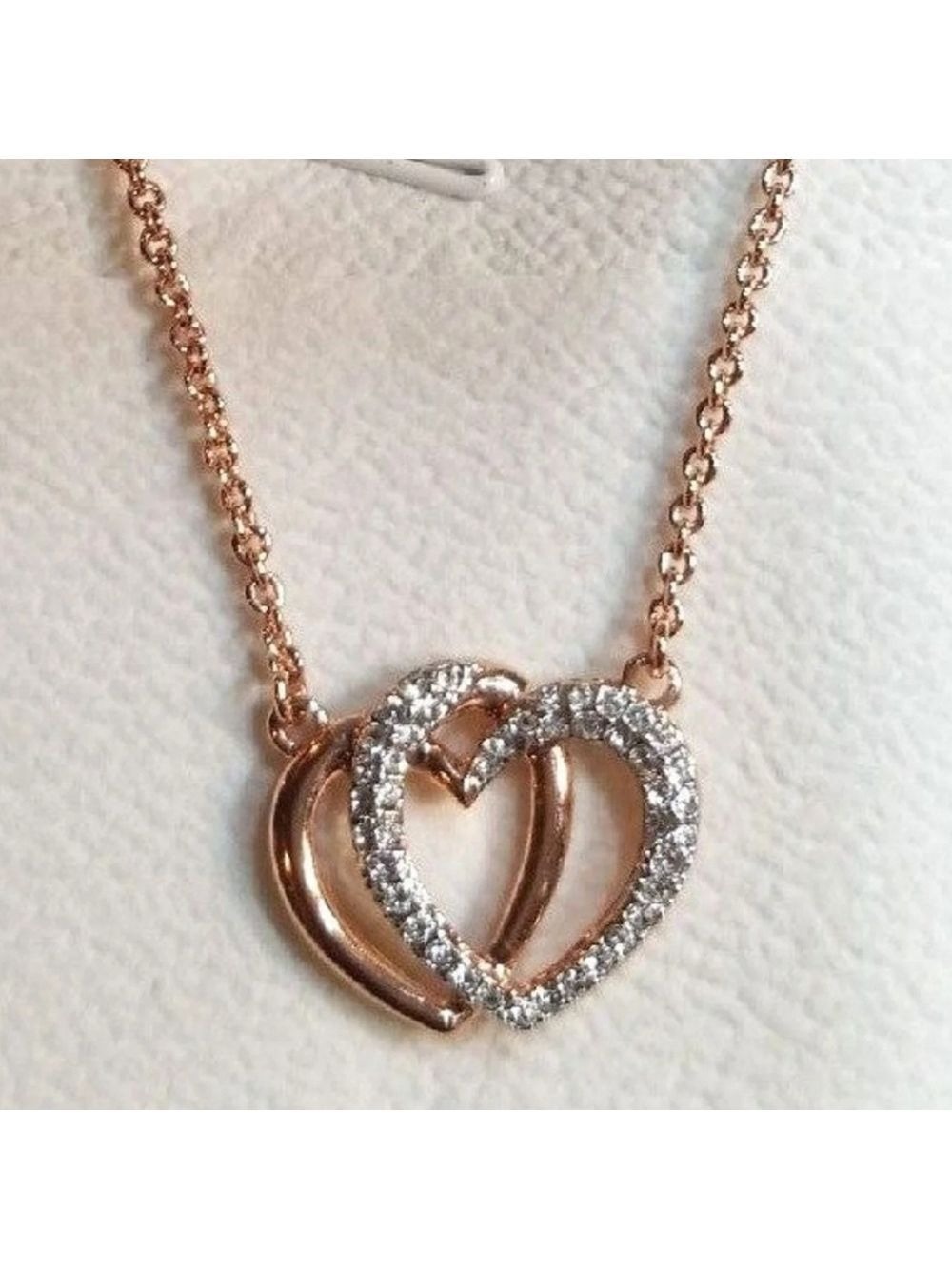 DIAMONDS DOUBLE HEARTS 18" NECKLACE .25 TCW ROSE GOLD STERLING SILVER